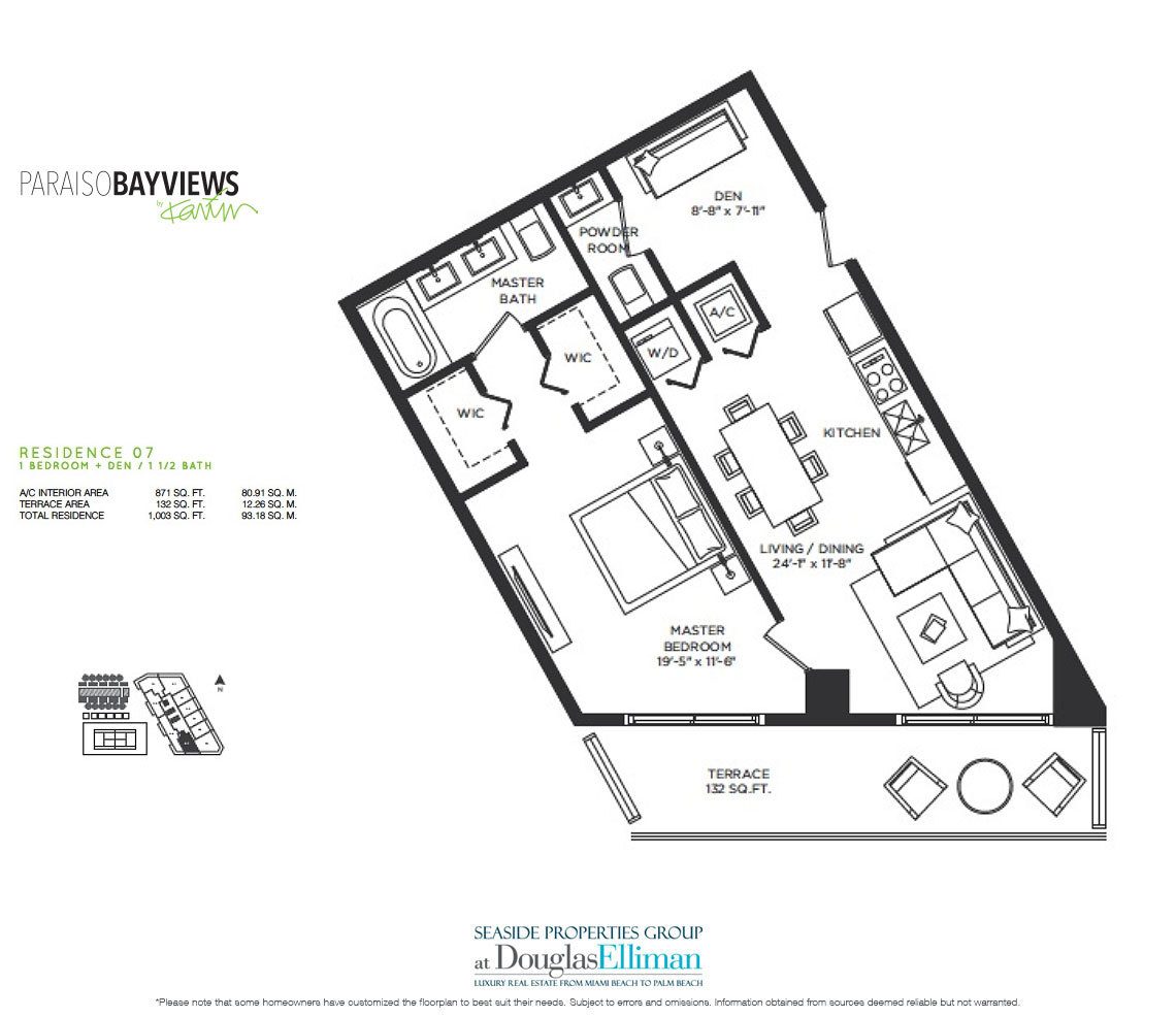 Residence 7 Floorplan for Paraiso Bayviews, Luxury Seaside Condos in Miami, Florida, 33137