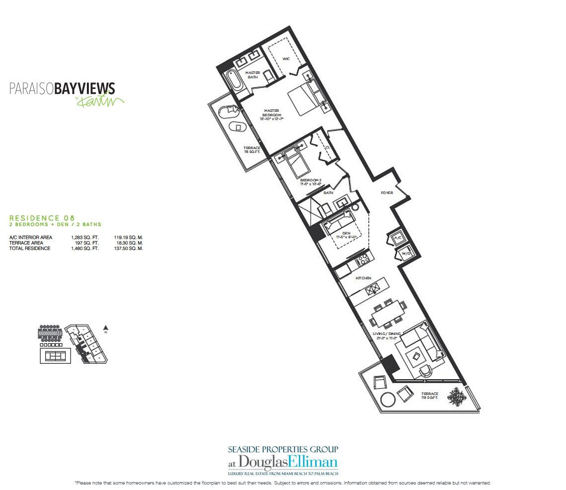 Residence 8 Floorplan for Paraiso Bayviews, Luxury Seaside Condos in Miami, Florida, 33137