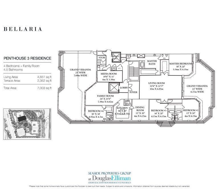 Penthouse 3 Floorplan at Bellaria, Luxury Oceanfront Condos