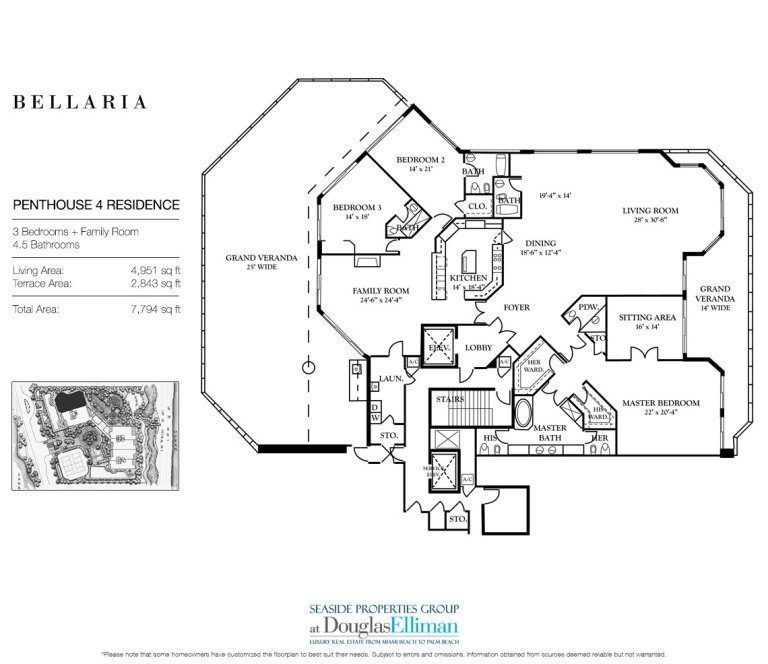 Penthouse 4 Floorplan at Bellaria, Luxury Oceanfront Condos