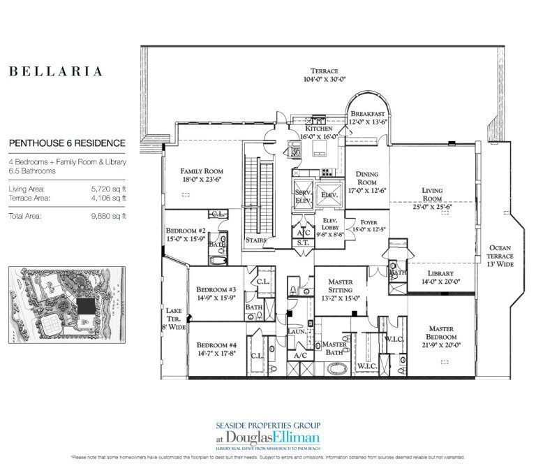 Penthouse 6 Floorplan at Bellaria, Luxury Oceanfront Condos