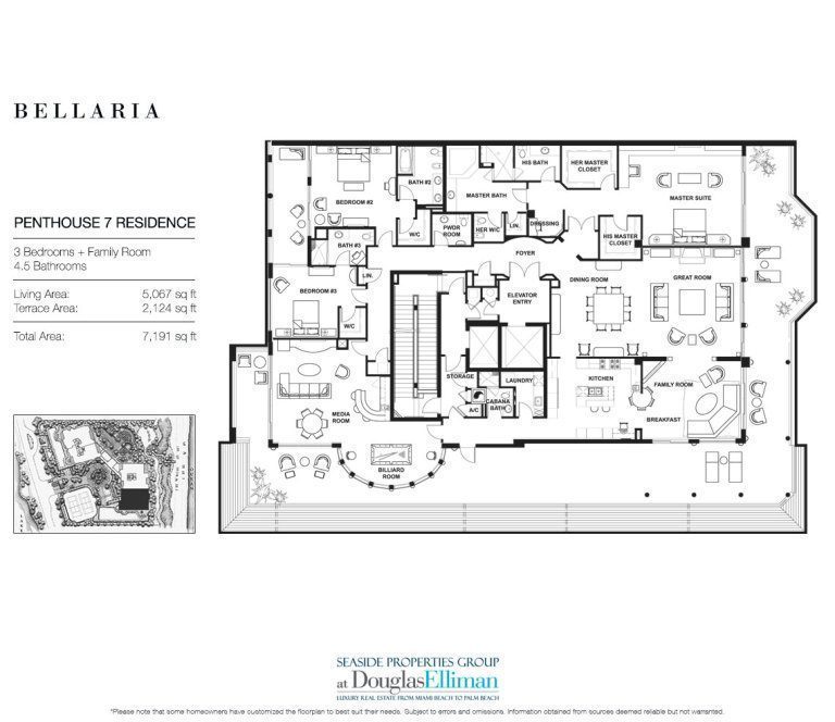 Penthouse 7 Floorplan at Bellaria, Luxury Oceanfront Condos