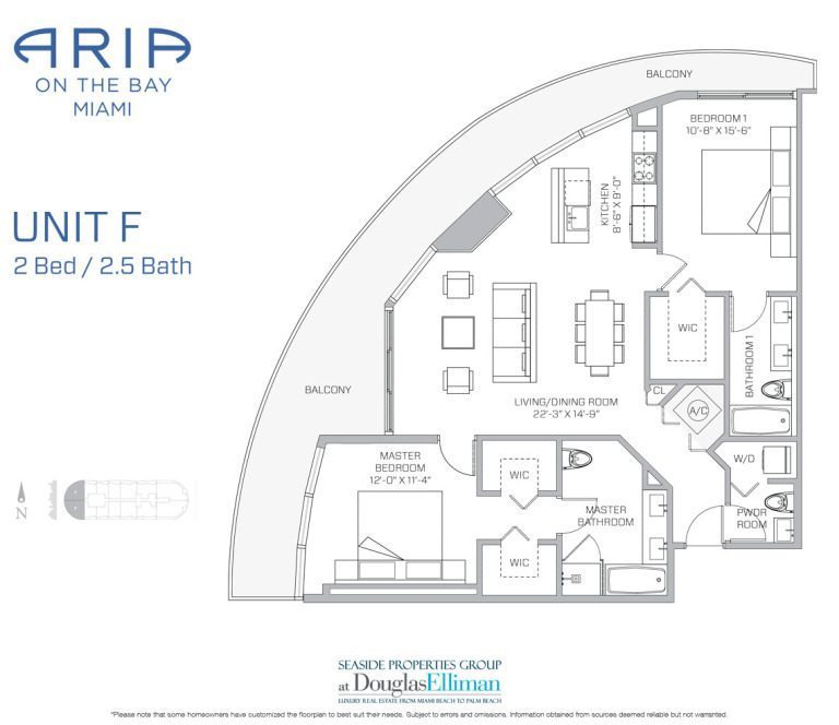 F Floorplan for Aria on the Bay, Luxury Waterfront Condos in Miami, Florida 33132
