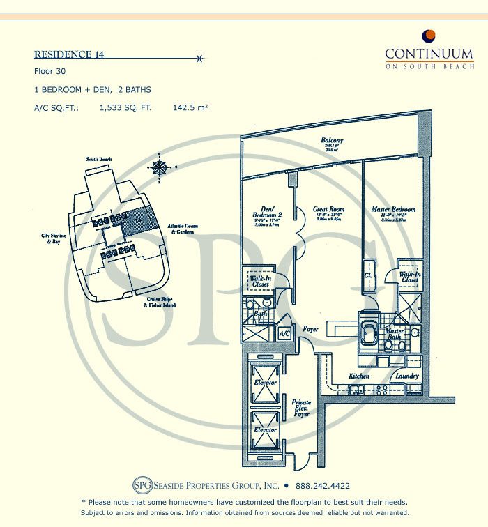 14 Floorplan for Continuum, Luxury Oceanfront Condos in Miami Beach, Florida 33139