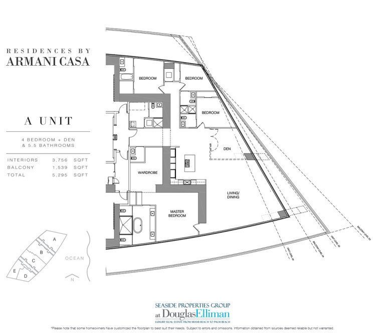 The A-54 Floorplan for Residences by Armani Casa, Luxury Oceanfront Condos in Sunny Isles Beach, Florida 33160