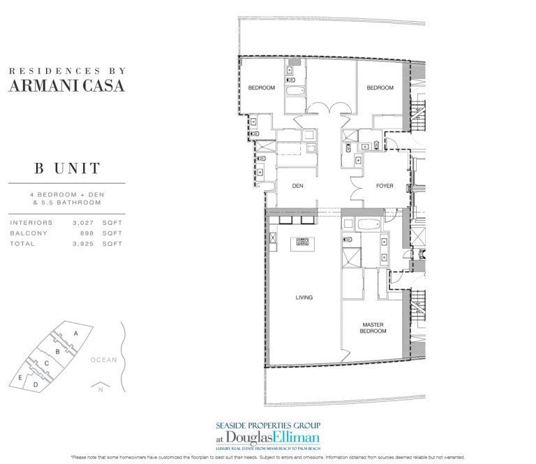 The B-28 Floorplan for Residences by Armani Casa, Luxury Oceanfront Condos in Sunny Isles Beach, Florida 33160