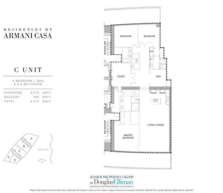 The C-28 Floorplan for Residences by Armani Casa, Luxury Oceanfront Condos in Sunny Isles Beach, Florida 33160