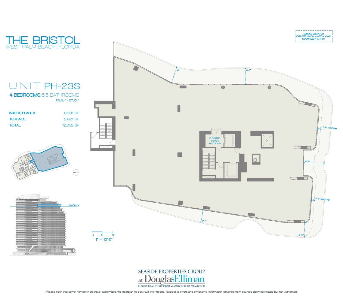 The Penthouse 23S 4 Beds Floorplan for The Bristol, Luxury Waterfront Condos in West Palm Beach, Florida 33401