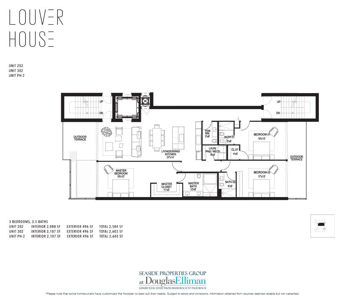 The Model 02 Floor Plan at Louver House, Luxury Seaside Condos in Miami Beach, Florida 33139