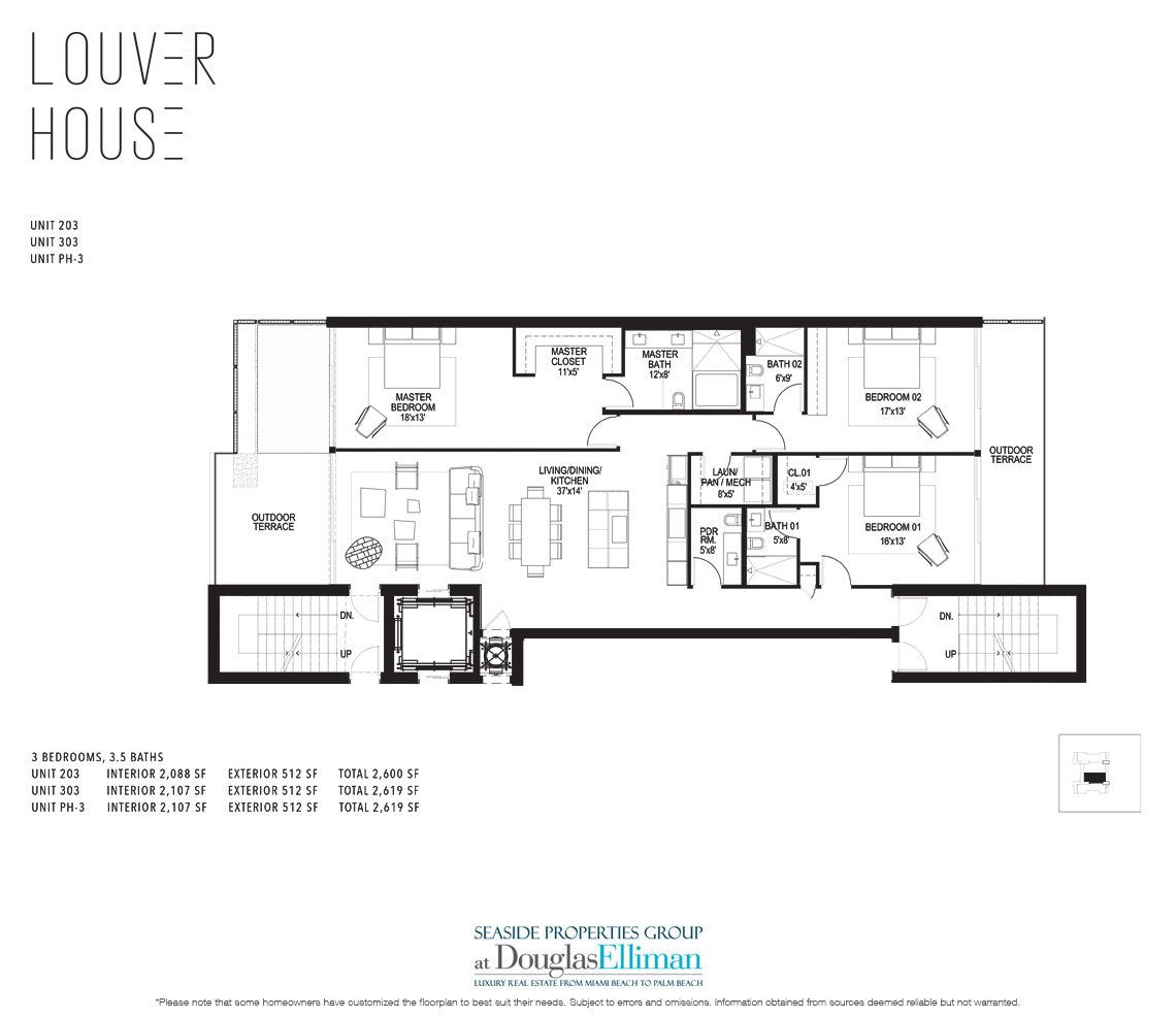 The Model 03 Floor Plan at Louver House, Luxury Seaside Condos in Miami Beach, Florida 33139