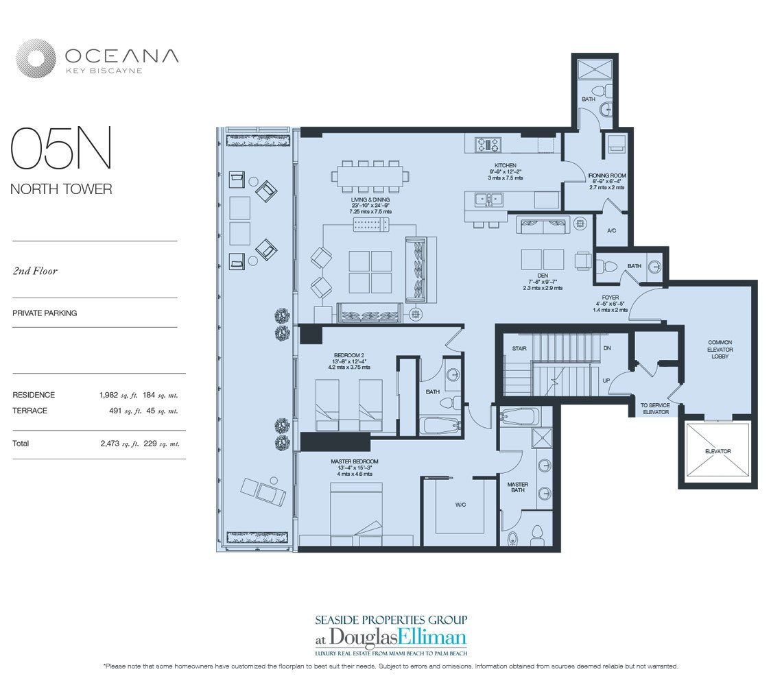 The Model 05 North, 2nd Floor Floorplan at Oceana Key Biscayne, Luxury Oceanfront Condos in Miami, Florida 33149
