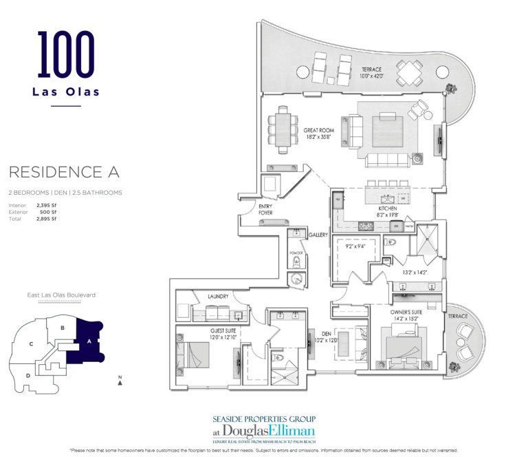 The Residence A Floorplan at 100 Las Olas, Luxury Condos in Fort Lauderdale, Florida 33301