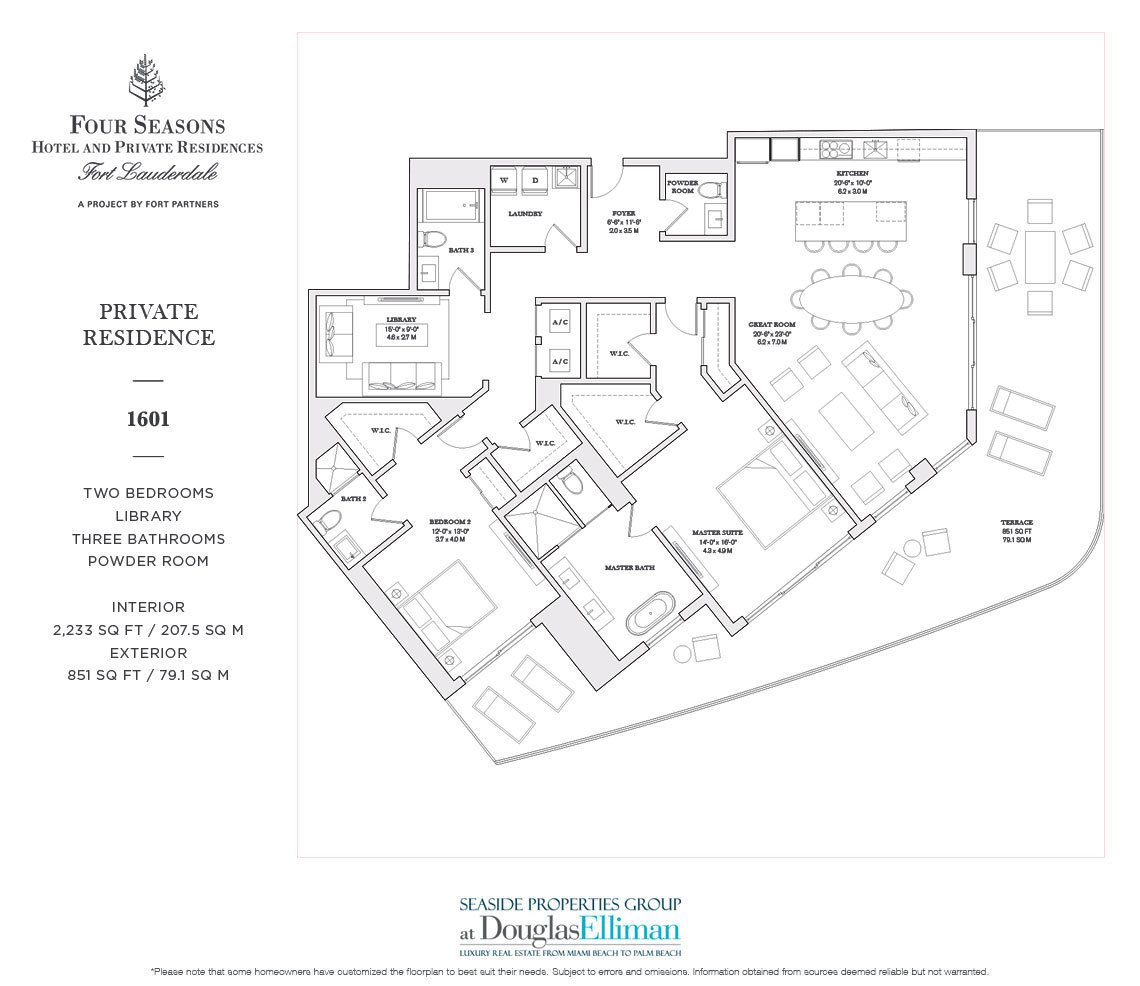 The 1601 Model Floorplan for the Four Seasons Private Residences Fort Lauderdale, Luxury Oceanfront Condos in Fort Lauderdale, Florida 33304.