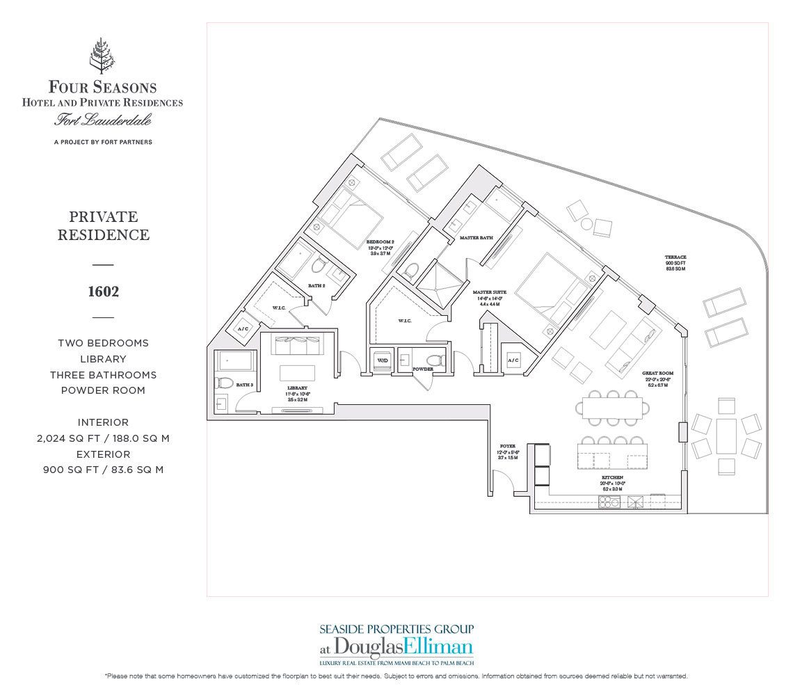 The 1602 Model Floorplan for the Four Seasons Private Residences Fort Lauderdale, Luxury Oceanfront Condos in Fort Lauderdale, Florida 33304.