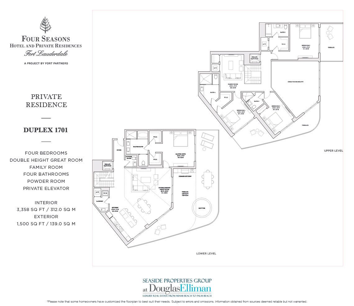 The Duplex 1701 Model Floorplan for the Four Seasons Private Residences Fort Lauderdale, Luxury Oceanfront Condos in Fort Lauderdale, Florida 33304.
