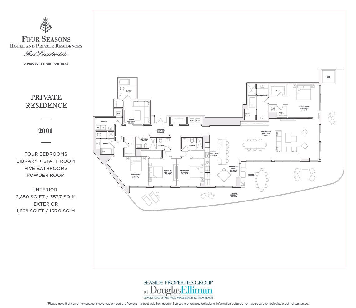 The 2001 Model Floorplan for the Four Seasons Private Residences Fort Lauderdale, Luxury Oceanfront Condos in Fort Lauderdale, Florida 33304.