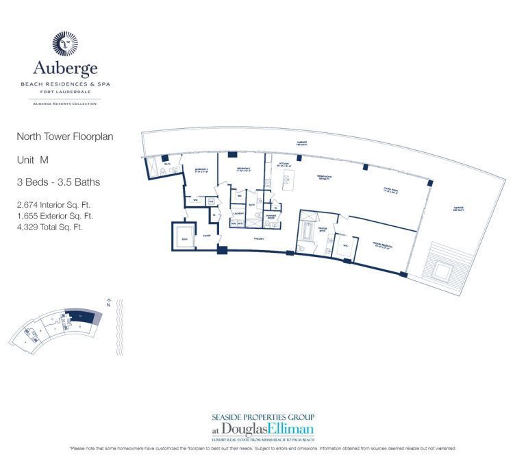 Unit M Floorplan for Auberge Beach Residences and Spa, Luxury Oceanfront Condos in Fort Lauderdale, 33305.