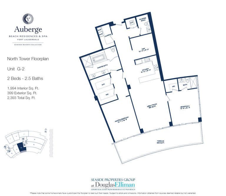 Unit G-2 Floorplan for Auberge Beach Residences and Spa, Luxury Oceanfront Condos in Fort Lauderdale, 33305.