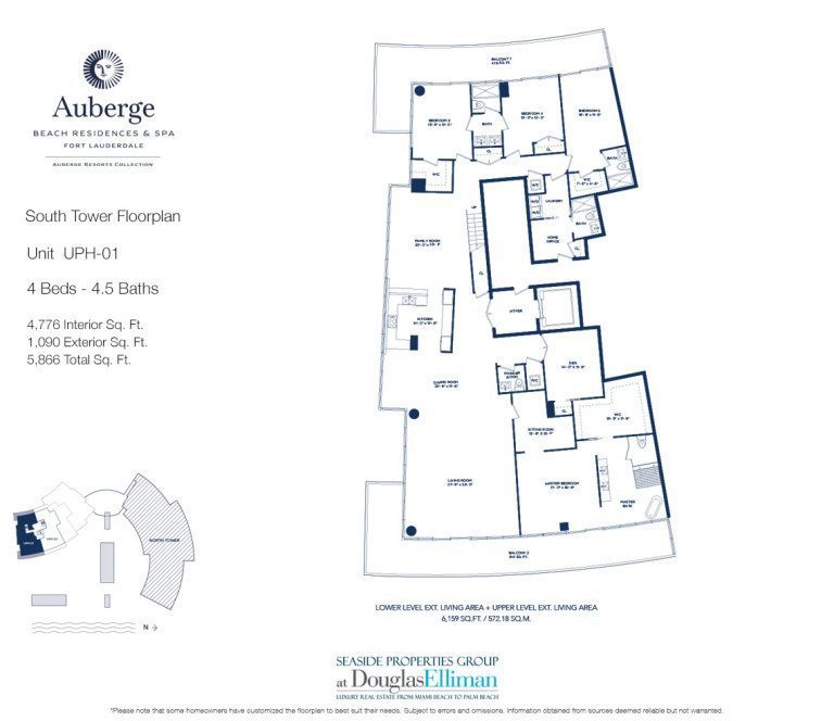 Unit UPH-01 Floorplan for Auberge Beach Residences and Spa, Luxury Oceanfront Condos in Fort Lauderdale, 33305.