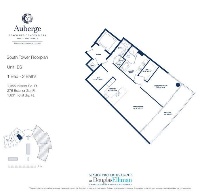 Unit ES Floorplan for Auberge Beach Residences and Spa, Luxury Oceanfront Condos in Fort Lauderdale, 33305.