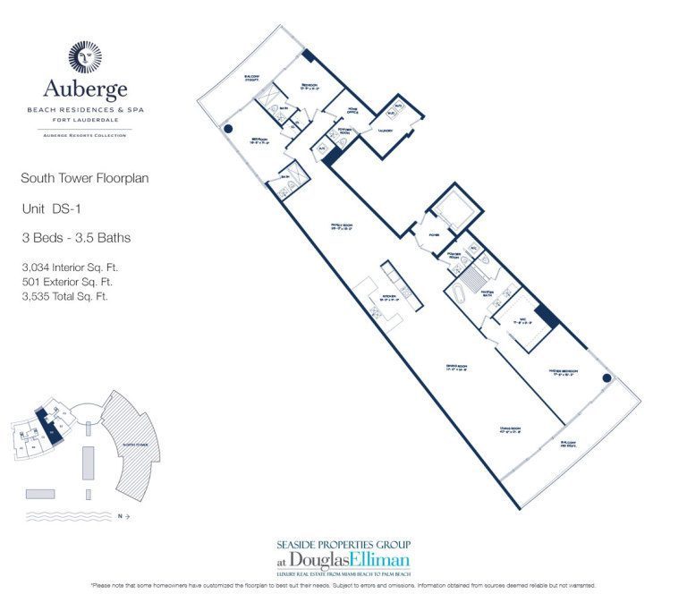 Unit DS-1 Floorplan for Auberge Beach Residences and Spa, Luxury Oceanfront Condos in Fort Lauderdale, 33305.