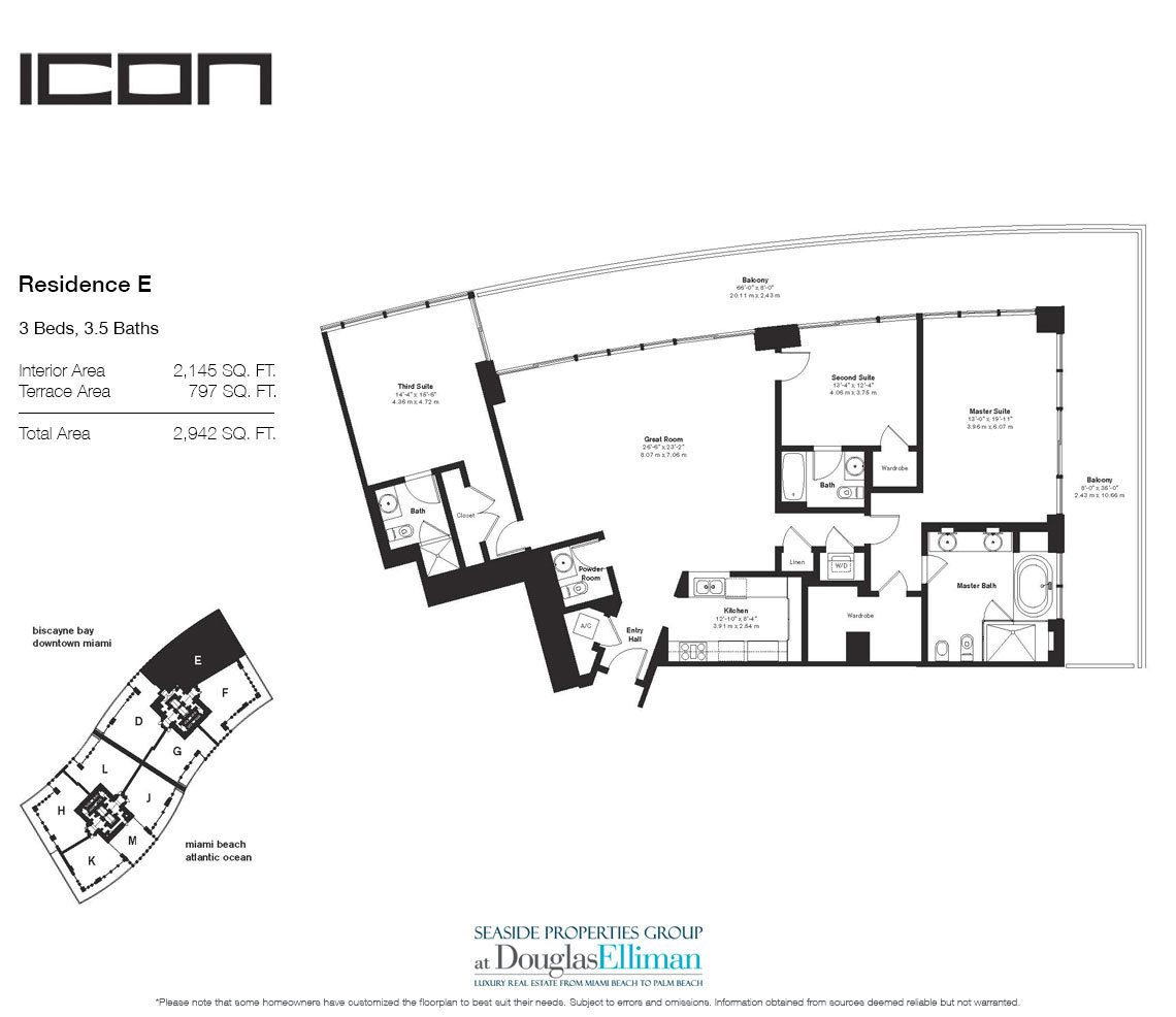 The Residence E Floorplan for ICON South Beach, Luxury Waterfront Condos in Miami Beach, Florida 33139