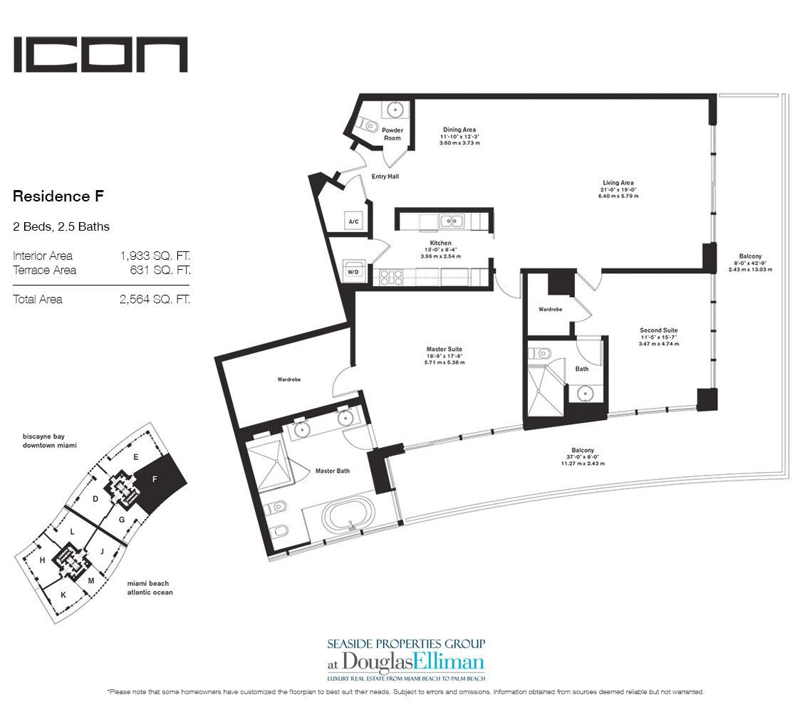 The Residence F Floorplan for ICON South Beach, Luxury Waterfront Condos in Miami Beach, Florida 33139