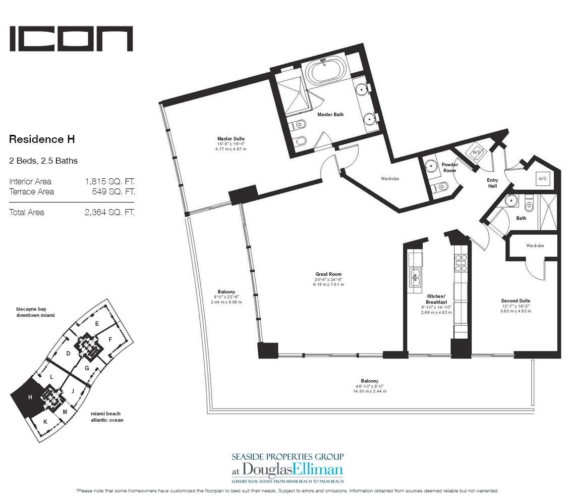 The Residence H Floorplan for ICON South Beach, Luxury Waterfront Condos in Miami Beach, Florida 33139