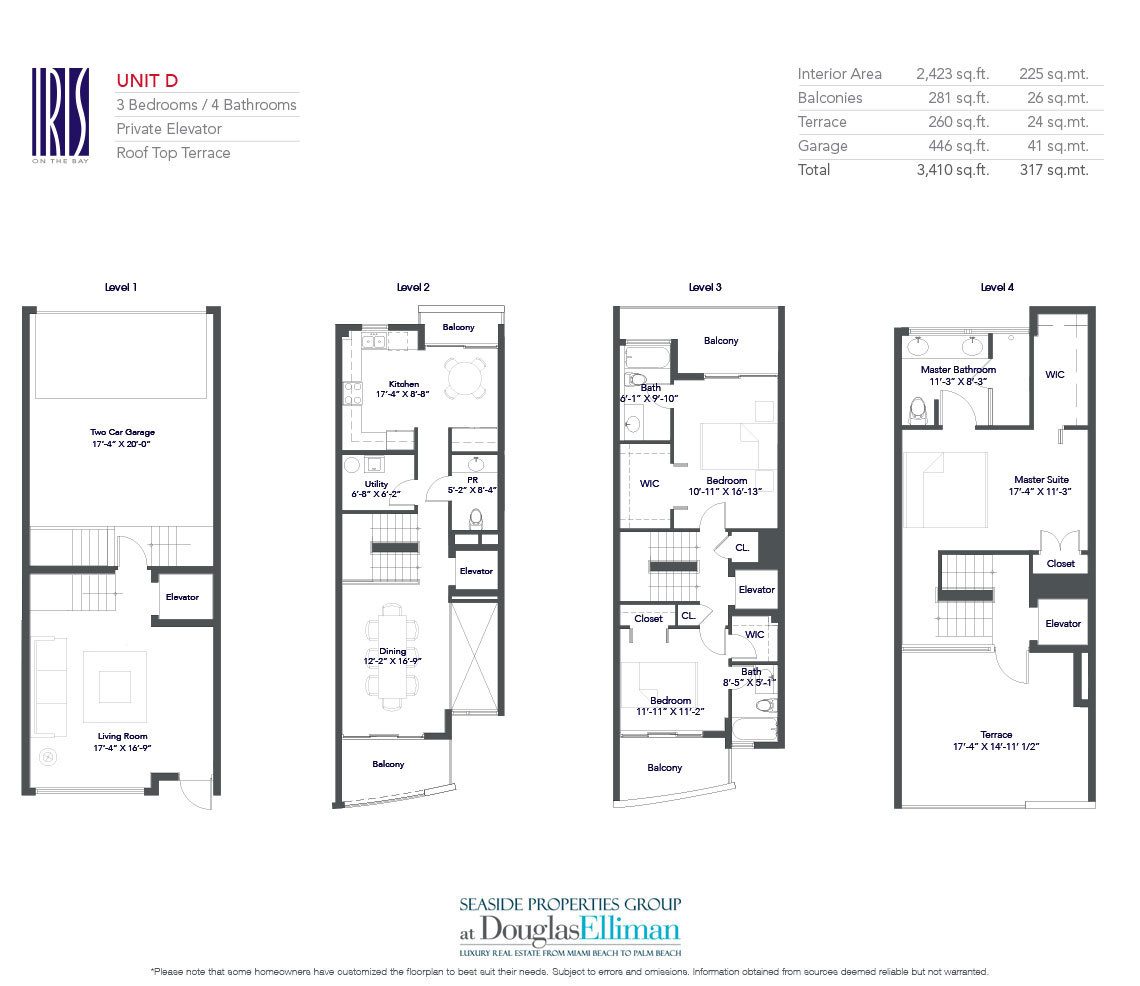 The Residence D Floorplan for Iris on the Bay, Waterfront Townhomes in Miami Beach, Florida 33141