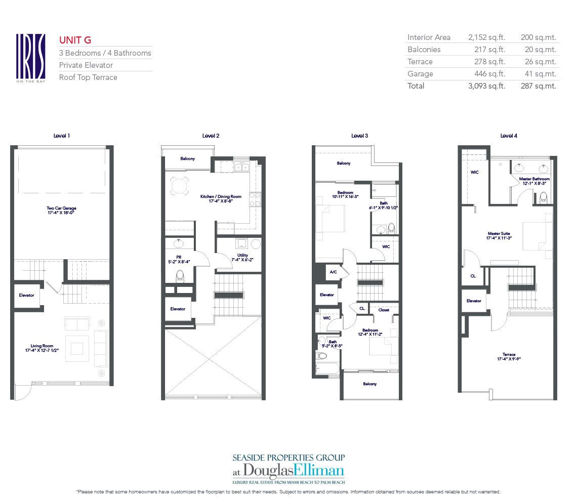 The Residence G Floorplan for Iris on the Bay, Waterfront Townhomes in Miami Beach, Florida 33141