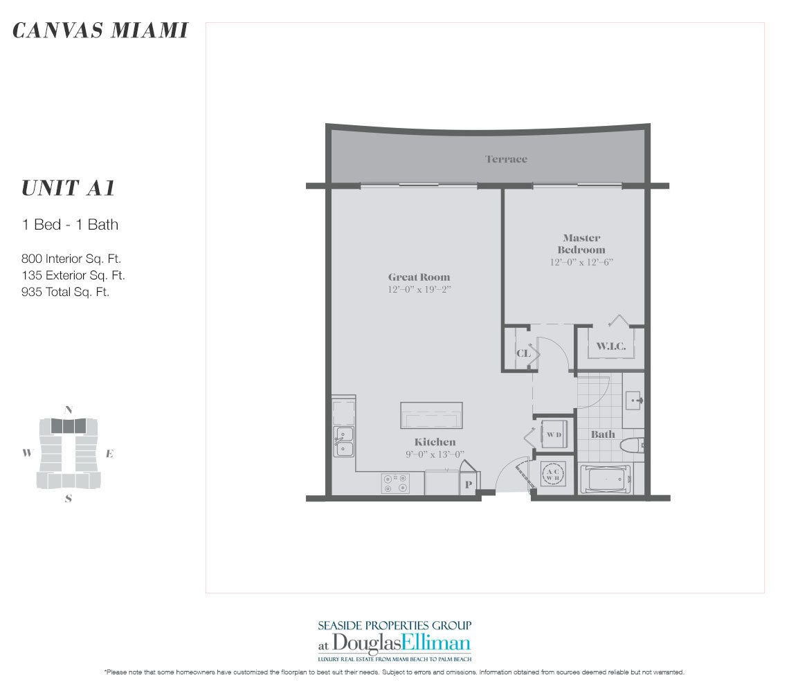 The A1 Model Floorplan at Canvas Miami, Luxury Condos in Miami, Florida 33132.