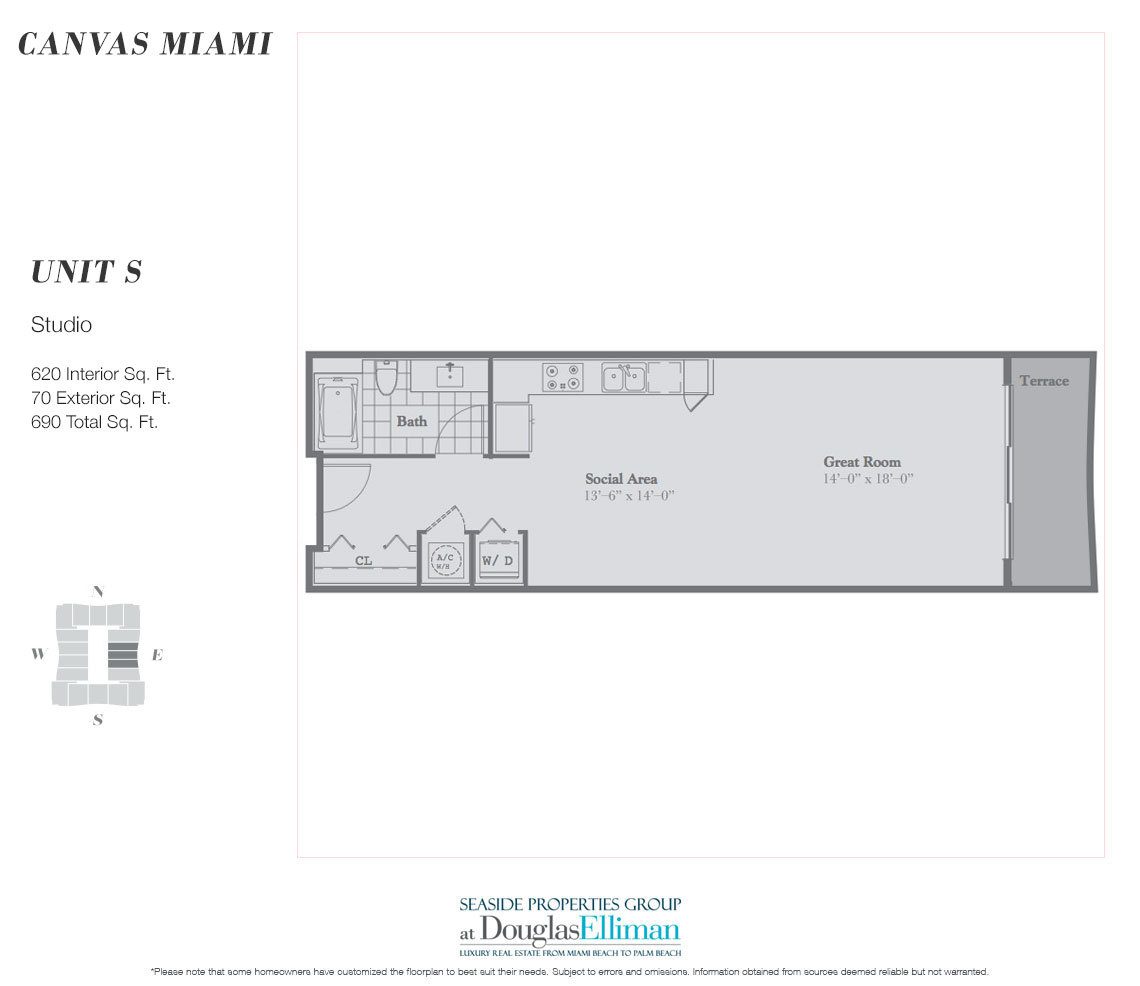 The Studio Model Floorplan at Canvas Miami, Luxury Condos in Miami, Florida 33132.
