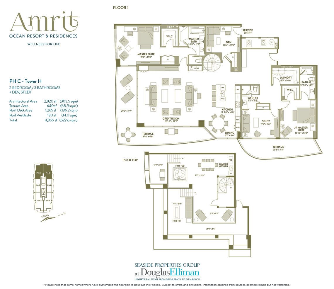 The Penthouse C, Tower H Floorplan at Amrit Ocean Resort and Residences, Luxury Oceanfront Condos on Singer Island, Florida 33404.