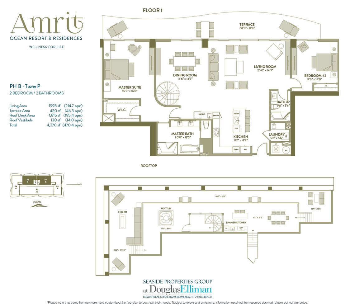 The Penthouse B, Tower P Floorplan at Amrit Ocean Resort and Residences, Luxury Oceanfront Condos on Singer Island, Florida 33404.