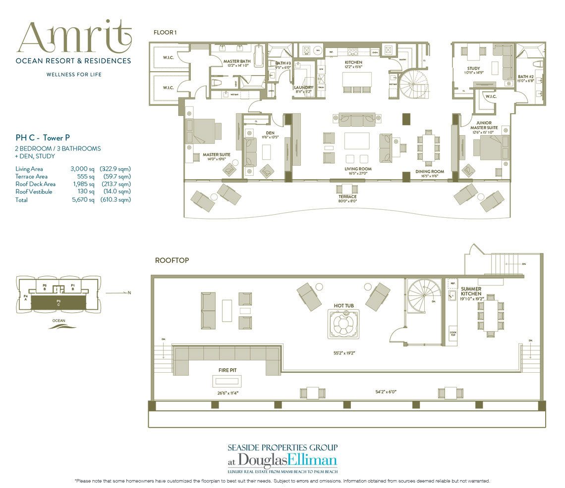 The Penthouse C, Tower P Floorplan at Amrit Ocean Resort and Residences, Luxury Oceanfront Condos on Singer Island, Florida 33404.