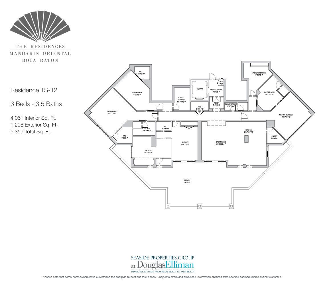 The Residence TS-12 Floorplan for The Residences at Mandarin Oriental, Luxury Condos in Boca Raton, Florida.