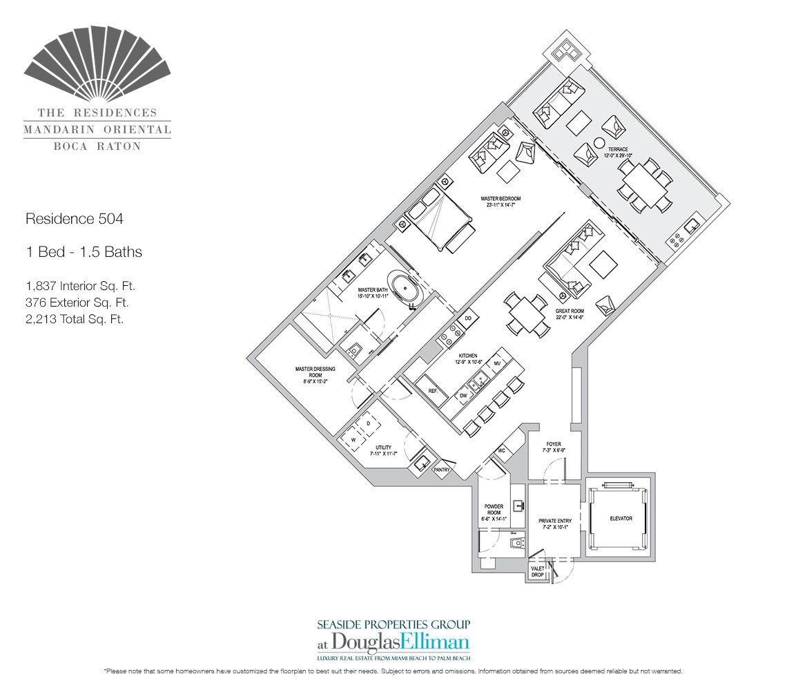 The Residence 504 Floorplan for The Residences at Mandarin Oriental, Luxury Condos in Boca Raton, Florida.
