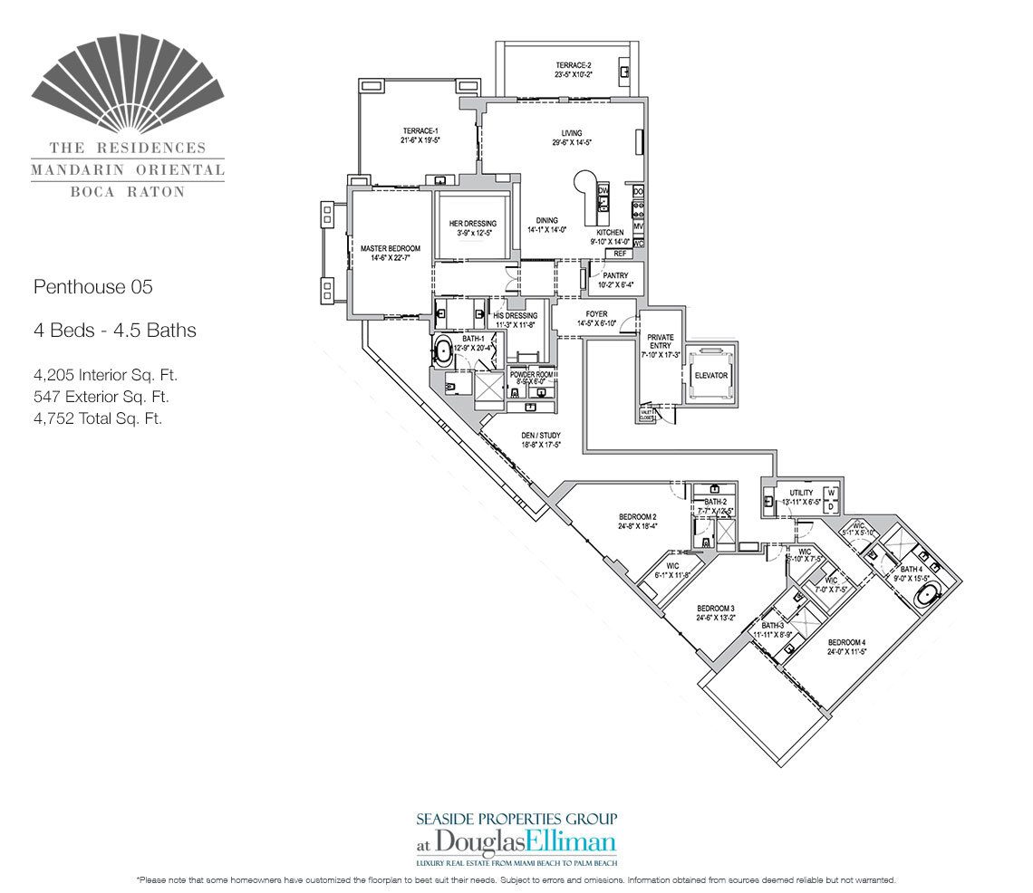 The Penthouse 05 Floorplan for The Residences at Mandarin Oriental, Luxury Condos in Boca Raton, Florida.