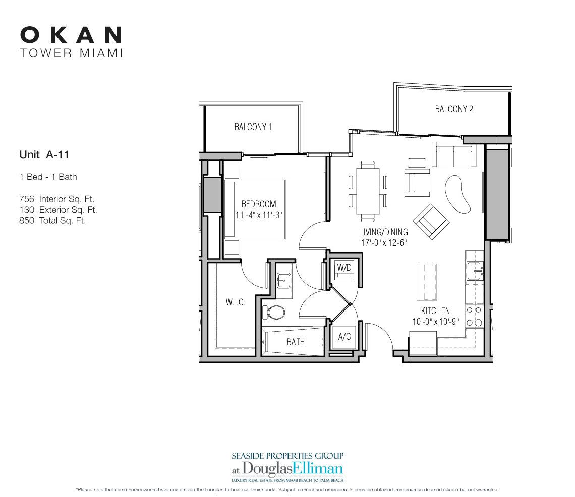 The Unit A-11 Floorplan Okan Tower, Luxury Condos in Miami, Florida 33136