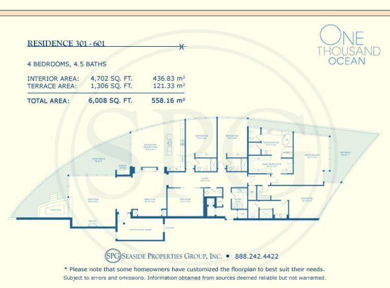 Residence 301-601 Floorplan at One Thousand Ocean, Luxury Waterfront Condo