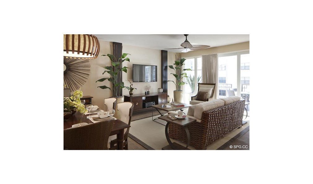 View of a Living Room at Dolcevita, Luxury Oceanfront Condominiums Located at 155 South Ocean Ave, Singer Island, FL 33404