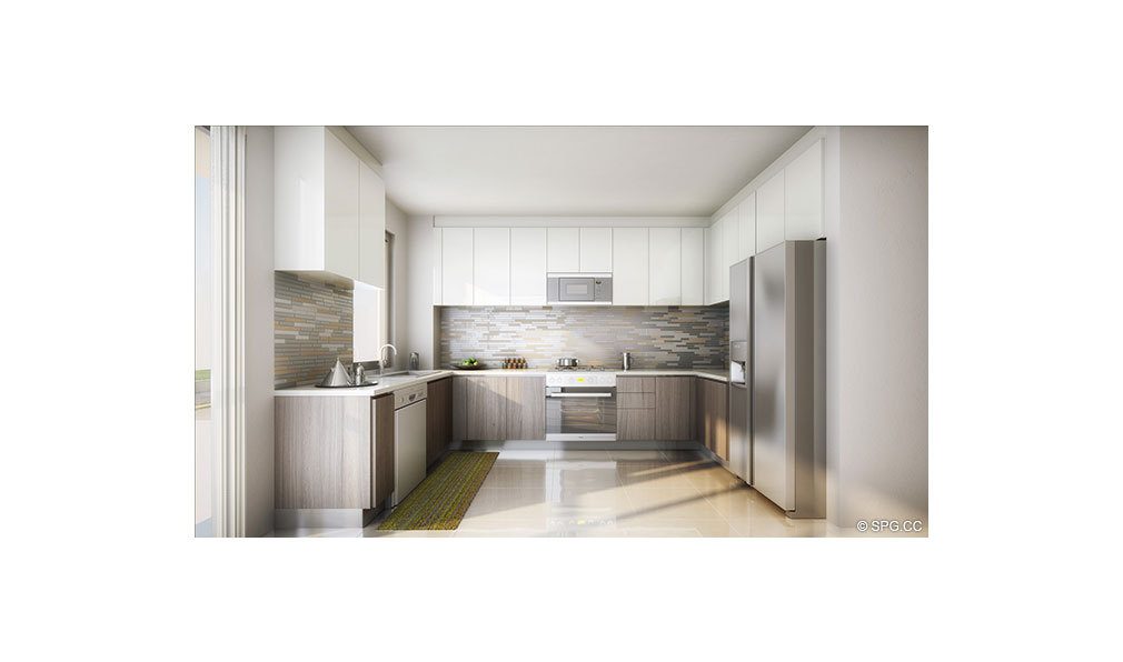 Kitchen at Iris on the Bay, Luxury Waterfront Townhomes Located at 25 N Shore Dr, Miami Beach, FL 33141
