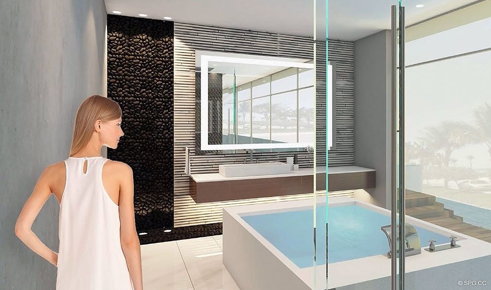 Master Bath at Paramount, Luxury Oceanfront Condominiums Located at 700 N Atlantic Blvd, Ft Lauderdale, FL 33304