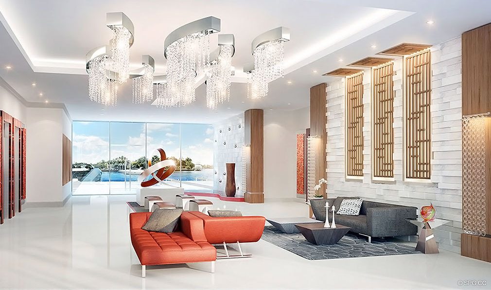 Lobby at Privage, Luxury Waterfront Condominiums Located at 325 North Birch Rd, Ft Lauderdale, FL 33304