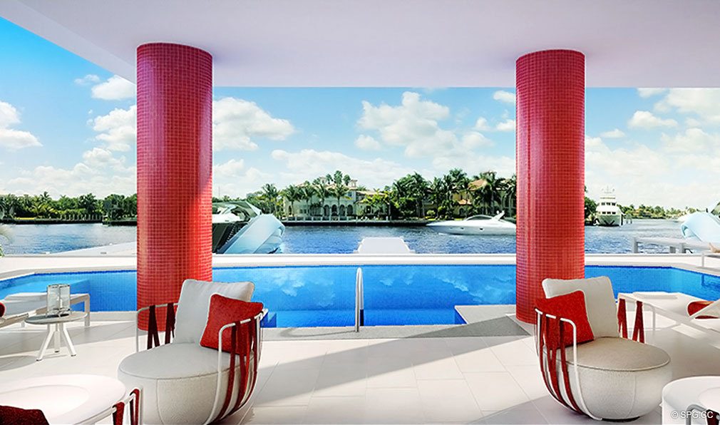 Waterfront Pool at Privage, Luxury Waterfront Condominiums Located at 325 North Birch Rd, Ft Lauderdale, FL 33304
