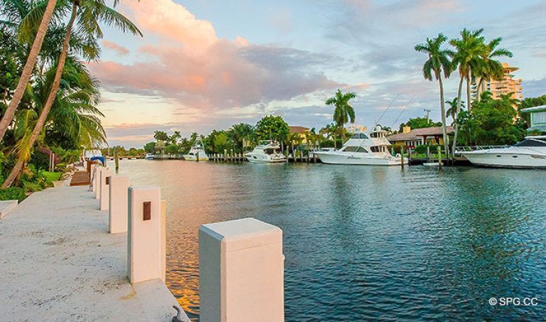 View of the Intracoastal Waterway and the Luxury Waterfront Homes in Harbor Beach, Fort Lauderdale, Florida 33316