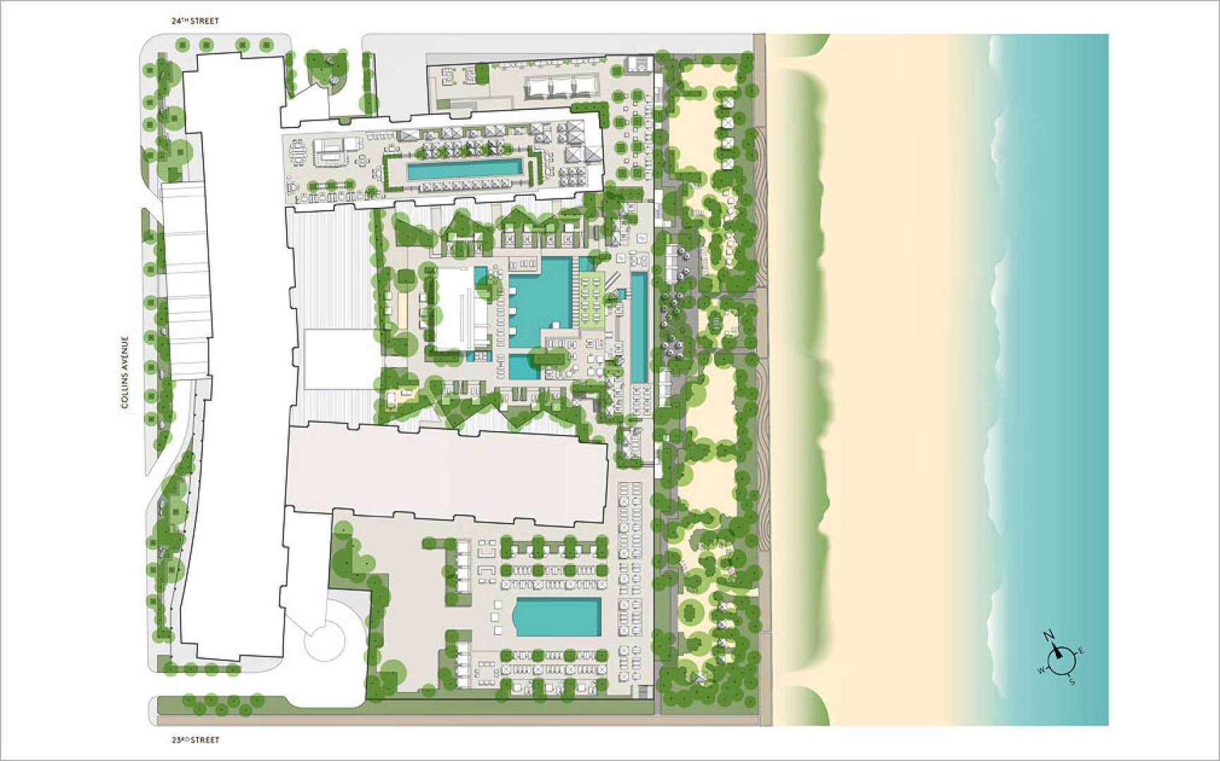 Siteplan por 1 Hotel &amp; Homes, South Beach Oceanfront Luxury Condominiums Localizado na 2399 Collins Avenue, Miami Beach, Florida 33139