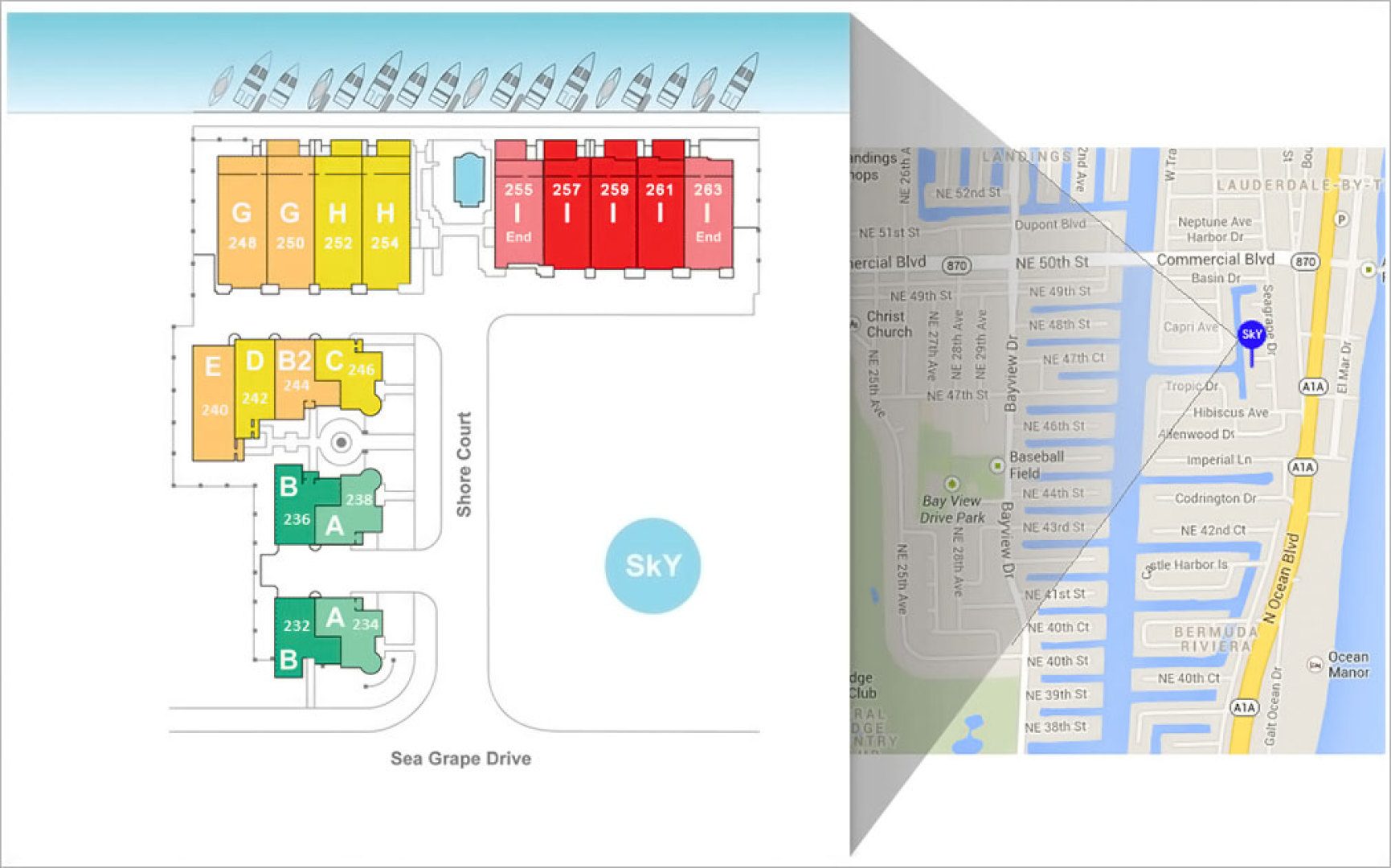 Siteplan for Sky230, Luxury Waterfront Townhomes in Lauderdale-by-the-Sea, Florida 33308
