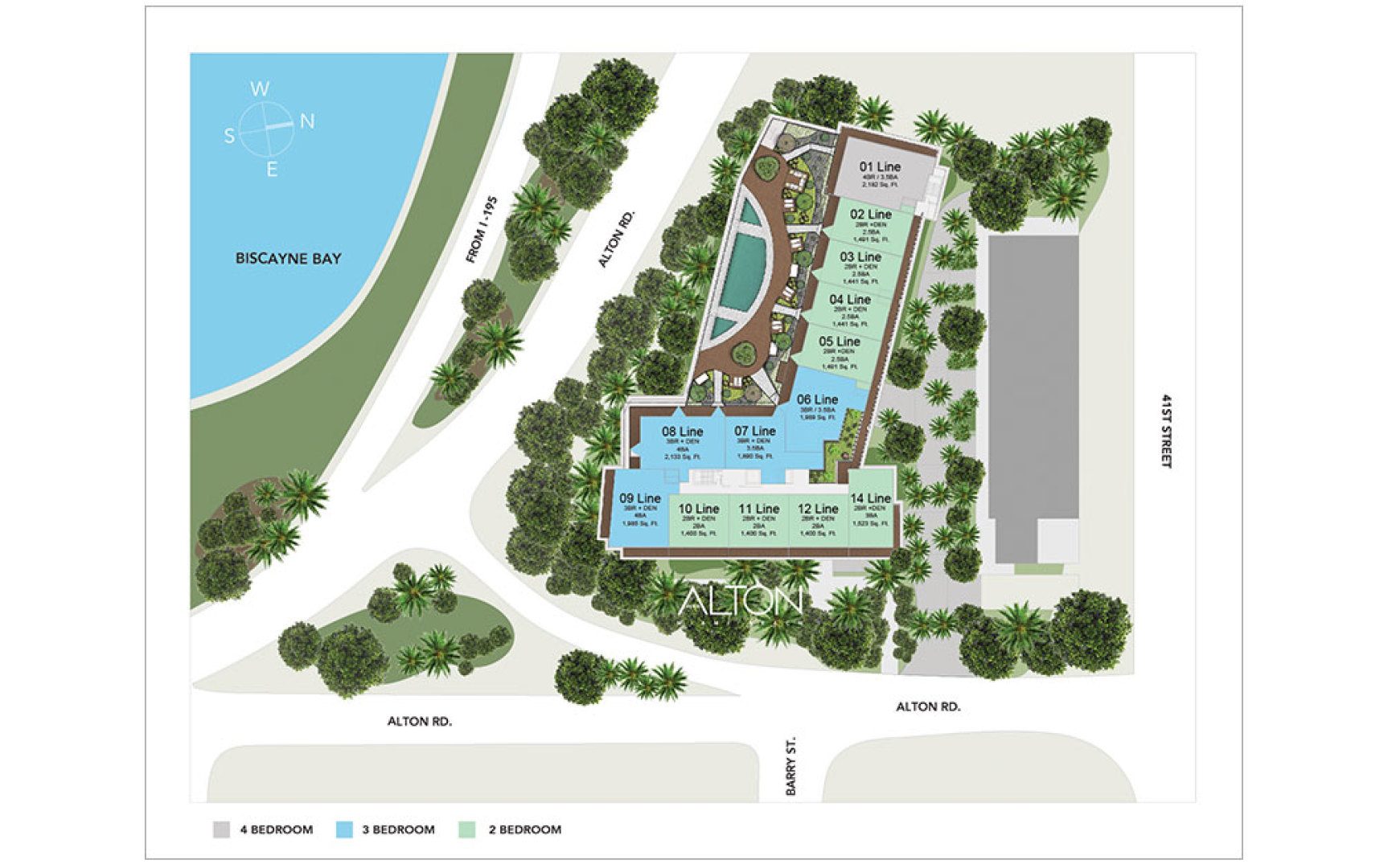 Siteplan for 3900 Alton, Luxury Waterfront Condos in Miami Beach, Florida 33140