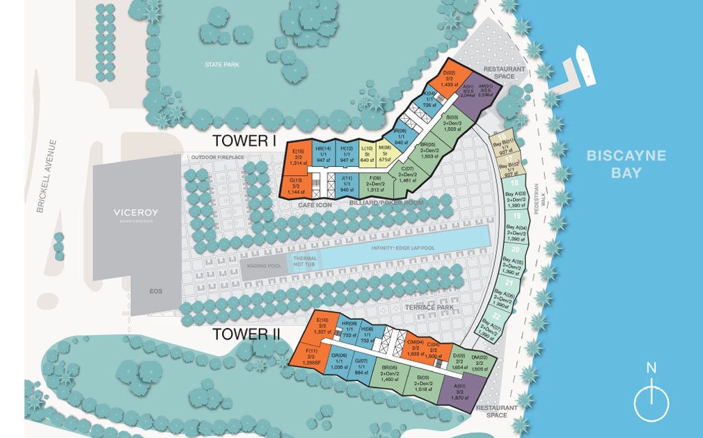 Siteplan for ICON Brickell, Luxury Waterfront Condominiums Located at 475 Brickell Avenue, Miami, Florida 33131